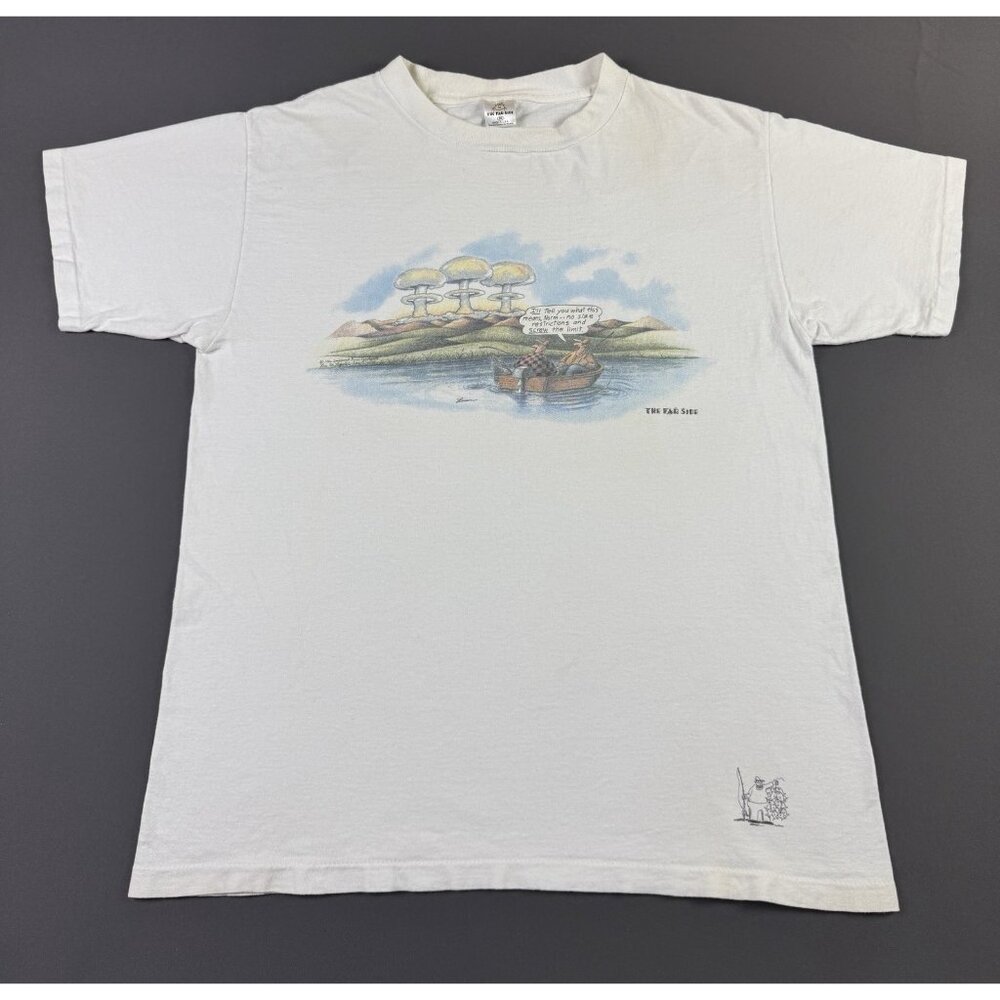 Rare Vintage 90s The Far Side Nuclear Bomb Fishing Art Funny Joke XL USA Made T